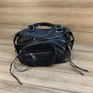L.A.M.B. Gwen Stefani Black Leather Satchel Handbag‎ Zippers Purse